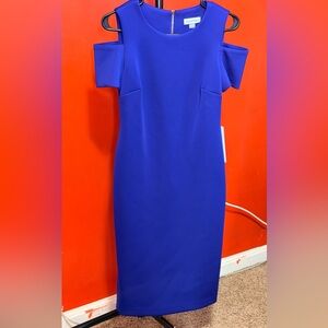 Calvin Klein Royal Blue Cold Shoulder Midi Dress Sz 6 Nwt